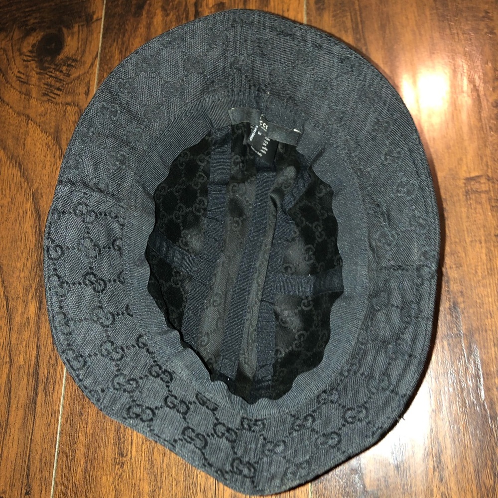 Gucci Original Black Beige Leather Strip GG Bucket Hat. Size M - Picture 4 of 8